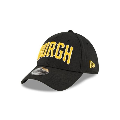 Black Pittsburgh Pirates Hat - New Era MLB Ligature 39THIRTY Stretch Fit Caps USA8651279